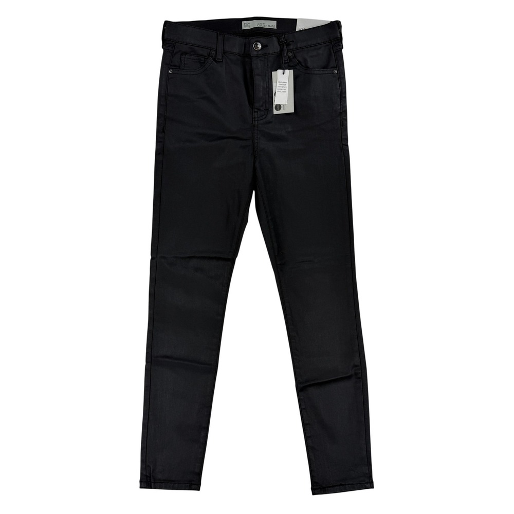 Topshop Moto Coated Jamie Jeans Womens 30 Black High Rise‎ Skinny Ankle Grazer